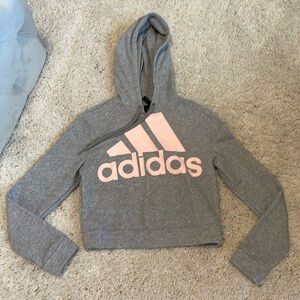 Women’s crop hoodie sweatshirt gray pink adidas small
